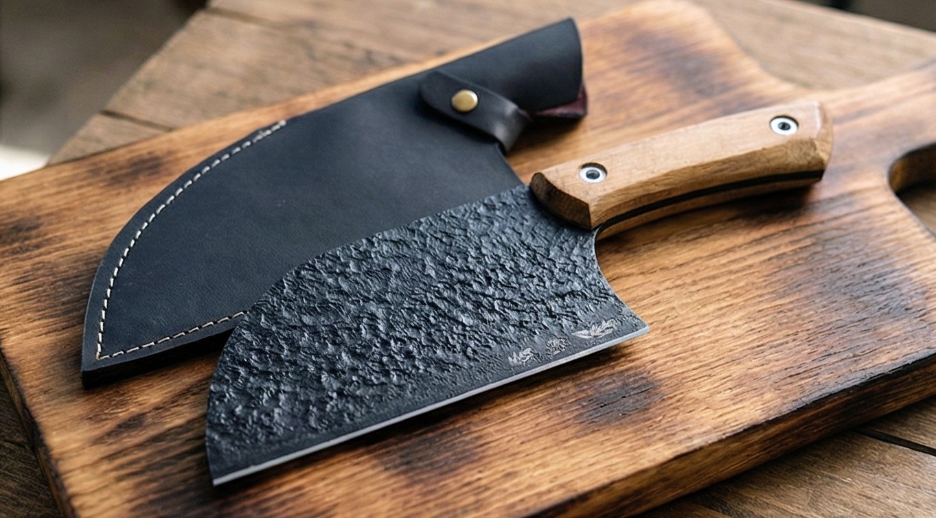 ساطور صربستانی با تیغه ضمانتی با غلاف چرمی